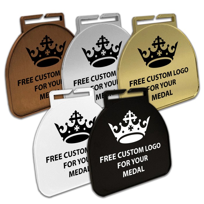 60MM MODERN CURVED BUDGET METAL PRINTED MEDAL - GOLD/ SILVER/ BRONZE/ BLACK/ WHITE